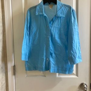 Light weight, three-quarter length sleeve blouse, light blue petite small